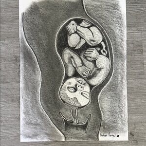 Charcoal Sketch of Fetal Form by